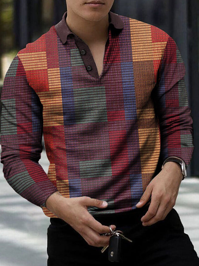 New Long Sleeve 3D Stripe Lapel Comfortable Casual Men's Fashion Polo Shirt